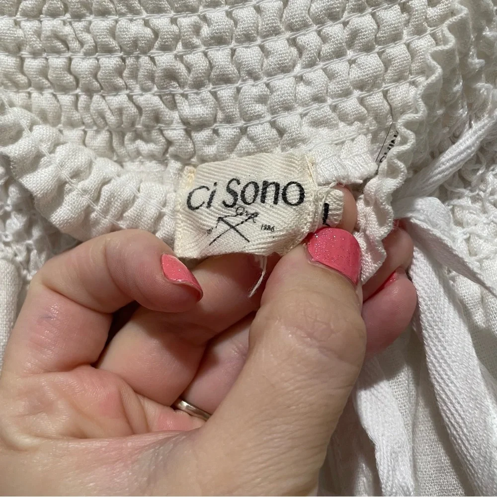Ci Sono Smocked Waist Linen Blend Pants White Women’s Large - Picture 6 of 8